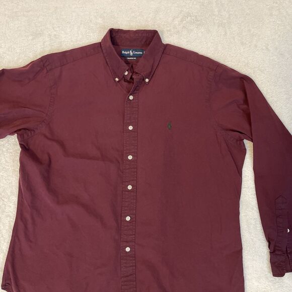 Ralph Lauren Classic Fit Mens Shirt Long Sleeve Button Silk Cotton XL Red Maroon - Picture 2 of 10